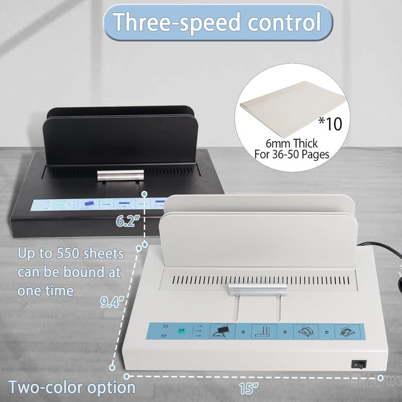 Hoqqf Thermal Binding Machine 500 Sheets Capacity Book Binding Material 110V Binding Machine A3(Short Edge)/A4/A5 Document Heat Binder with 10Pcs Covers (Black) - Image 3